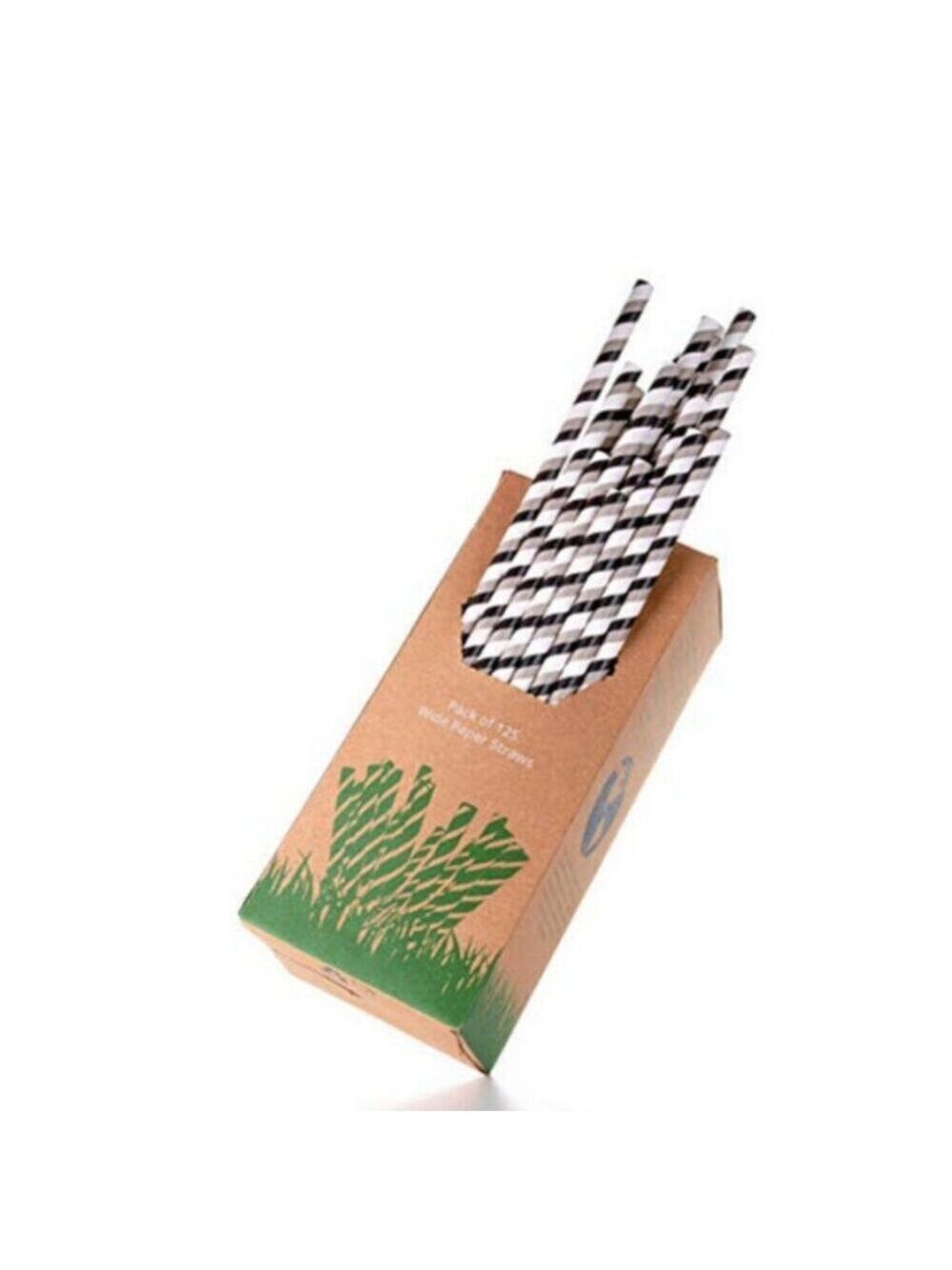 Black & Grey Pinstripe wide Party straws - Picture 5 of 8